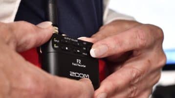 Zoom F2 microphone recorder for video production